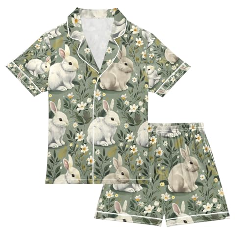 senya Flower Rabbit Leaves Z Satin Summer Pajama Sets Silk Short Sleeve Button Down Sleepwear