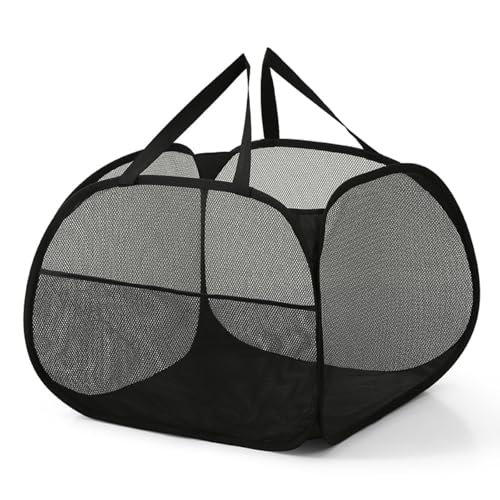 90L Large Capacity Laundry Basket, Collapsible Mesh Pop-up Laundry Hamper, Wide Opening and Side Pockets - Breathable, Sturdy, Space Saving Clothing Storage Design (Black)