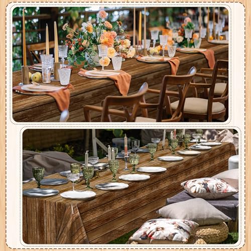 Image of Kochorie 200 Ft x 54 Inch Wood Grain Tablecloth Roll in Slide Cutter Box Disposable Rustic Backdrop Vintage Table Cover Western Themed Bulletin Board Plastic Roll for Barn Birthday Classroom Decor