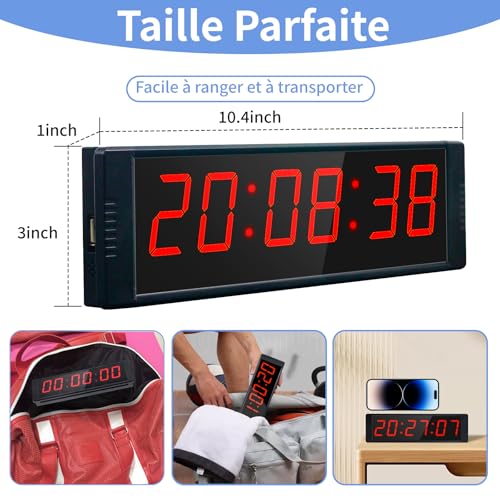 Horloge murale numérique avec télécommande, intervall timer et chrono portable - 3