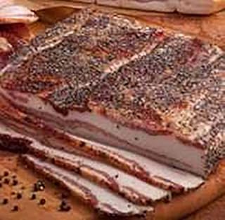 Old-Fashioned Dry Cured, Hickory Smoked Peppered Slab Bacon 4 to 5 Lbs with Biscuit Mix