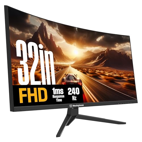 Image of Westinghouse 32 Inch Curved Gaming Monitor, 240Hz, 1ms, FHD 1080P, 1500R, 3000:1 Contrast Ratio, 118% sRGB, AMD FreeSync, Eyecare, for PC Games with Built-in Speakers, DisplayPort, HDMI-Black