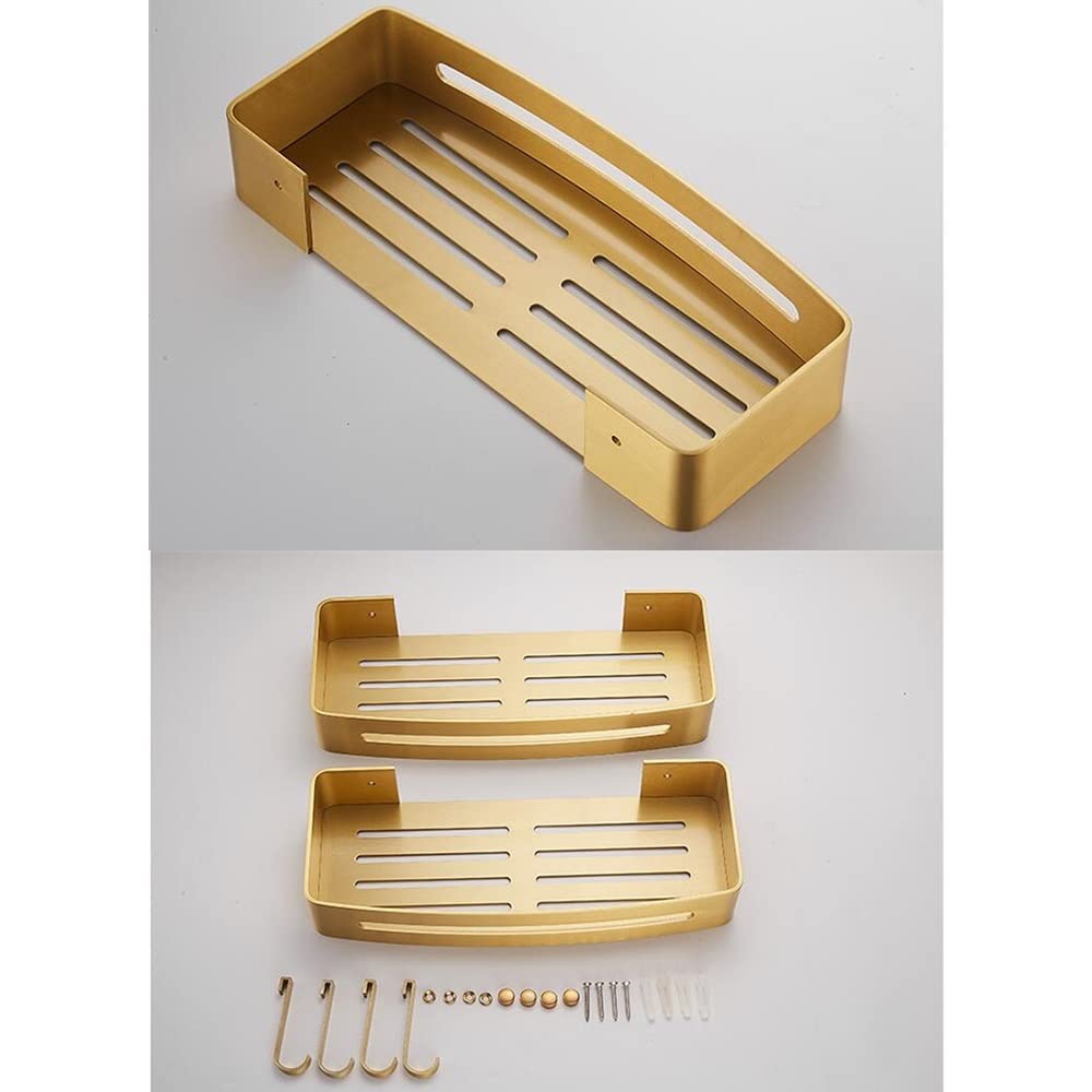 Estante organizador de esquina de baño de aluminio dorado cepillado montado en la pared con estante de drenaje para ducha, gel, champú, cocina, condimentos, botellas, estante de almacenamiento/estante