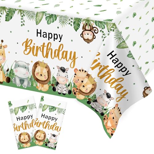 Heboland 2pcs Nappe Anniversaire Jungle, Décoration Anniversaire Jungle Safari 274 X 137 cm Nappe Anniversaire Jetable Plastique Imperméable pour Déco...