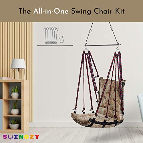 Image of SWINGZY Cotton Make In India, Single Seater Soft Leather Velvet Hanging Swing For Adults,Swing For Indoor /Outdoor, Home, Balcony & Garden, 200 Kgs Weight Capacity (Beige,Free Hanging Accessories)