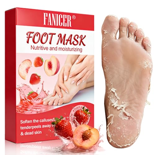 2 Paar Fußmaske Hornhautentferner Maske Hornhaut Socken Natürlich Sanft Fußpflege zur Abgestorbene Haut Feuchtigkeitsspendende Foot Masks für Damen & Herren(Erdbeer Pfirsich)