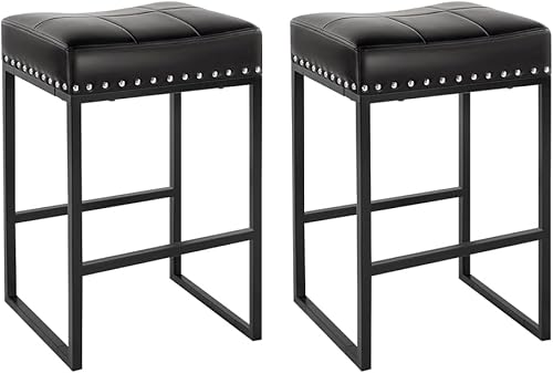 KKTONER Juego de 2 taburetes de bar de 24 pulgadas de altura de mostrador, taburetes de cocina de piel sintética con reposapiés, comedor, cocina,