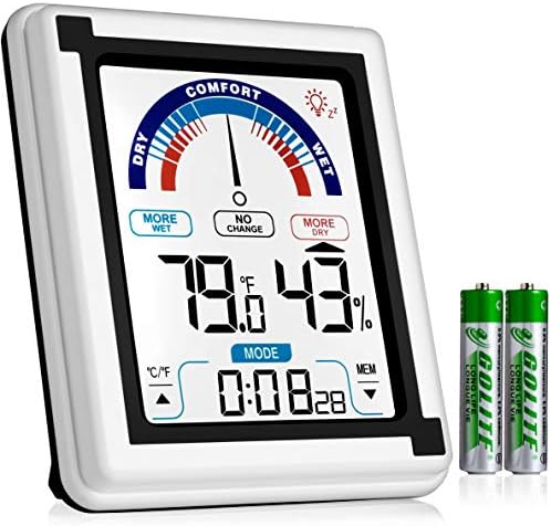 Eccostar High Accuracy Digital Hygrometer, Indoor Room Thermometer and Humidity Gauge Meter with Digital Alarm Clock, Large LCD Touchscreen with Backlight, Room Temperature Monitor