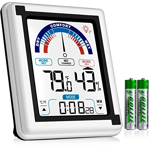 Eccostar High Accuracy Digital Hygrometer, Indoor Room Thermometer and Humidity Gauge Meter with Digital Alarm Clock, Large LCD Touchscreen with Backlight, Room Temperature Monitor