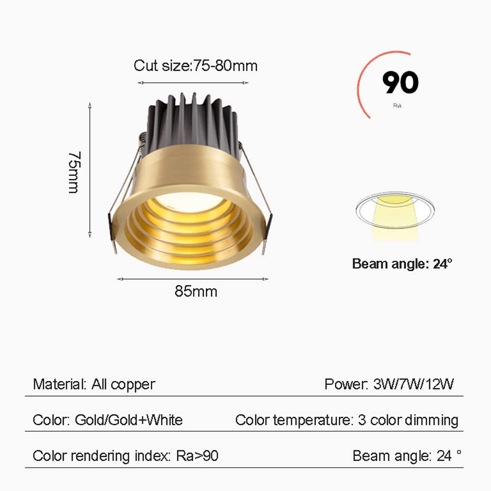Paquete De 3 Focos Led Empotrables Antideslumbrantes Regulables COB De 3 Pulgadas, Kits De Iluminación Empotrada, Foco De Actualización Eyeball, Instalación De Actualización SencilA-12W