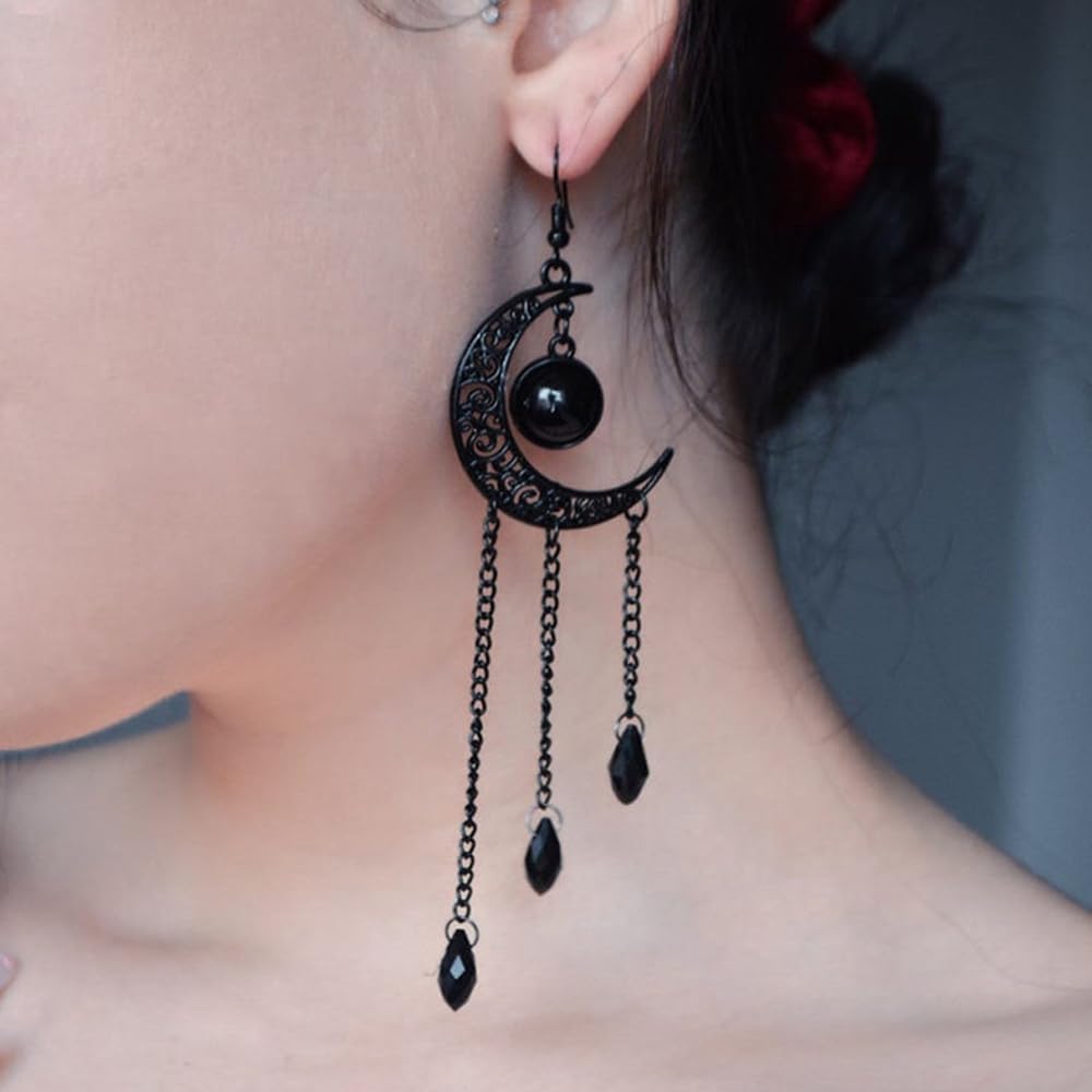 Goth Black Moon Dangle Earrings for Women Gothic Black Crystal Witch Hook Earrings Charm Celestial Earrings Trendy Punk Halloween Jewelry Accessories - Image 4
