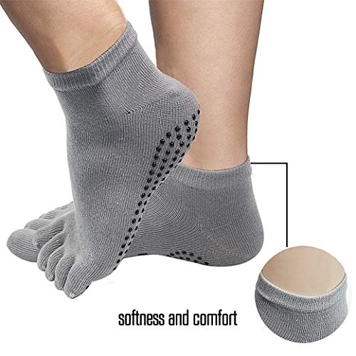 MEN Nonslip Yoga Grip Toe Socks – Cotton Pilate Barre Ballet Dance Athletic Hospital Stockings (BLACK GRAY)4