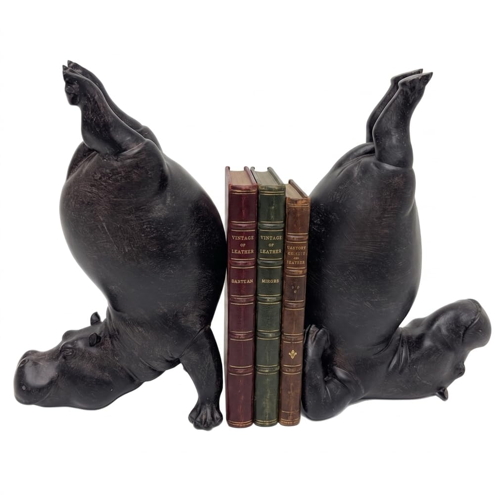 Lot de 2 Serre-Livres de Yoga Hippopotame en résine Lourde décor Animalier Double Fonction