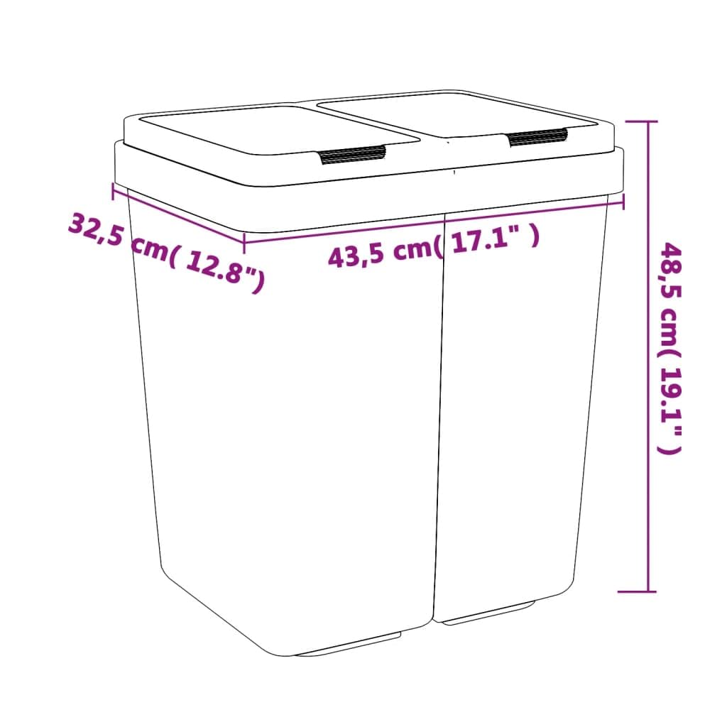 Duo Mülleimer Weiß 2x25 L Abfalleimer mit Trennsystem, Recycling, Pedaldeckel, geruchsdicht, Softclose, für Küche, Bad, Büro, langlebiges PP, einfache Reinigung, Müllsammler