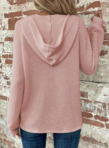Image of Dokotoo Hoodies for Women Waffle Knit Button V Neck Casual Sweatshirt Tops