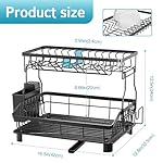Dish Drying Rack - 2 Tier Large Capacity Dish Rack- Dish Racks for Kitchen Counter with Drainboard, Rustproof Dish Drainer with Removable Utensil Holder,Cutting Board Holder,Cup Holder, Black - Image 5