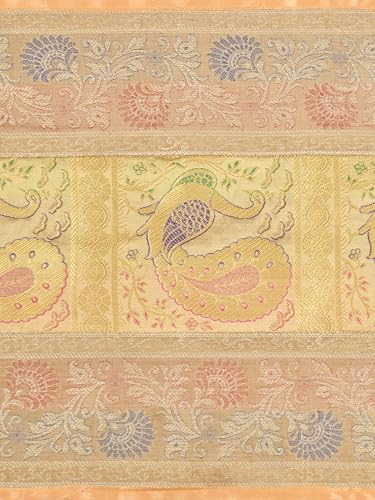 Image of Banarasi Brocade Zari Silk Table Runner Dinning & Centre Table Runner 177 By 30 CM (Beige, Peacock)