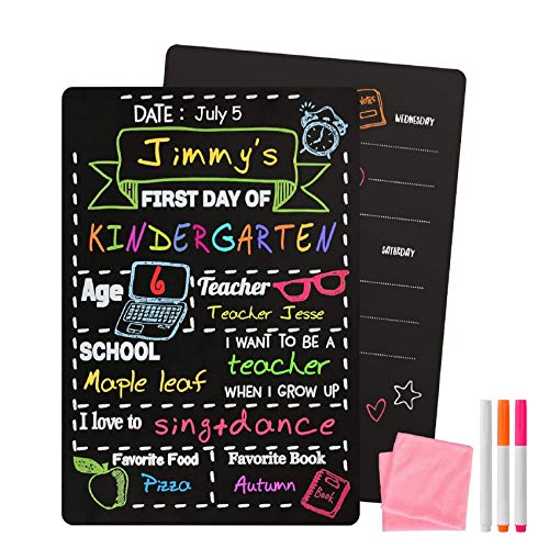 Board2by First Day of School Chalkboard Reusable - 12 x 18 Double Sided Small Chalkboard Easy Clean Back to School Board for Kids Last Day of Kindergarten Sign Photo Prop