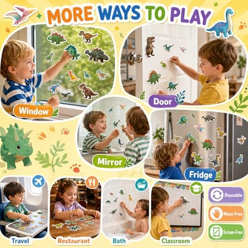 3 Sets Reusable Sticker Books for Toddlers 3-6, Jelly Sticker Book Toddler 1-3, Boys Books,Dinosaur City Ocean Waterproof Travel Toys for Kids Ages 3 4 5 - 5