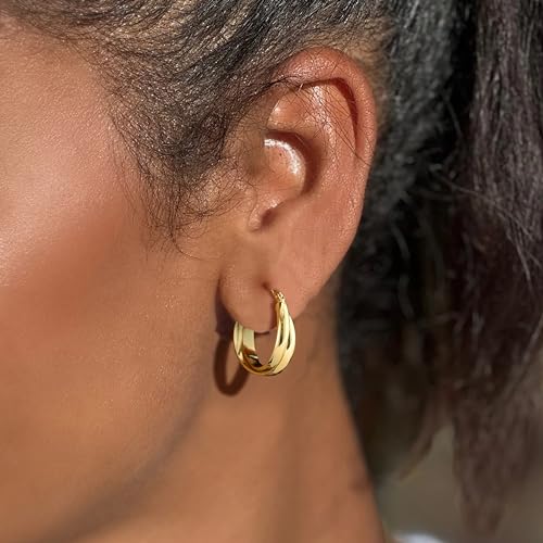 Hoop Earrings for Women No Tarnish - Dainty Earrings Trendy 14K Gold Plated Hypoallergenic Lightweight Chunky Double Twisted Hoops Earring for Women Gold Jewelry Gift