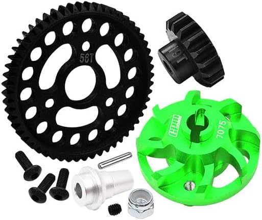 Aluminum 7075 Alloy Spur Gear Adapter with Steel 32 Pitch 56T Spur Gear & 19T Motor Gear for Traxxas 1/10 Slash 4X4 LCG-68086-21 Upgrades - Green