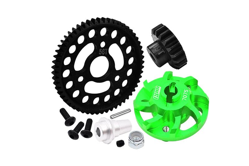 Aluminum 7075 Alloy Spur Gear Adapter with Steel 32 Pitch 56T Spur Gear & 19T Motor Gear for Traxxas 1/10 SLASH 4X4 LCG-68086-21 Upgrades - Green