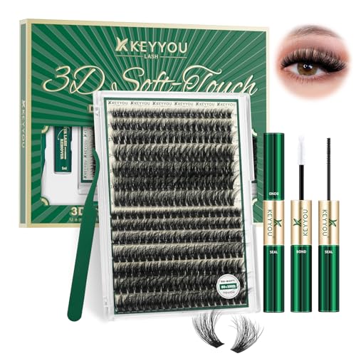 KEYYOU 3D Volume Lash Clusters Kit D Curl 80D100D with Tools DIY at Home