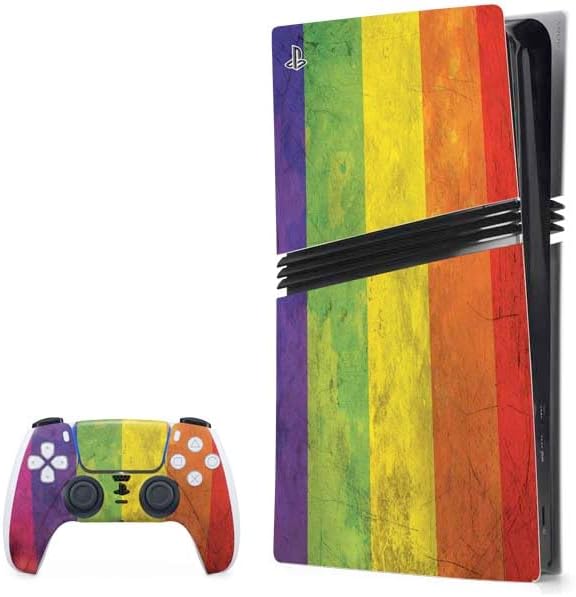 Skinit Decal Gaming Skin Compatible with PS5 Pro Bundle - Distressed Rainbow Flag Design