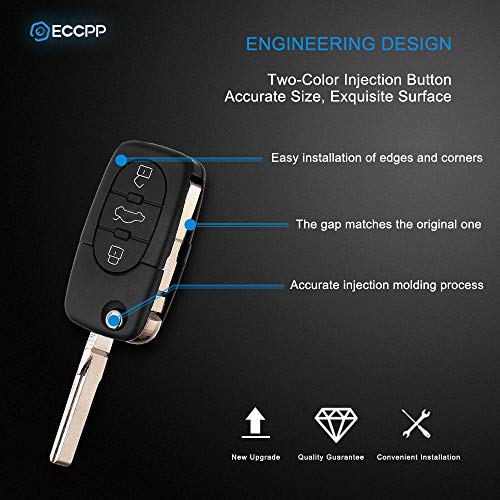 Eccpp 2Pcs Uncut Keyless Entry Remote Control Car Key Fob (Shell Case) For A Udi A4 For Audi Tt/ A6 Quattro / A8 Quattro/Allroad Quattro/Tt Quattro 4D0837231E 4D0837231P Myt8Z0837231 #TOP2