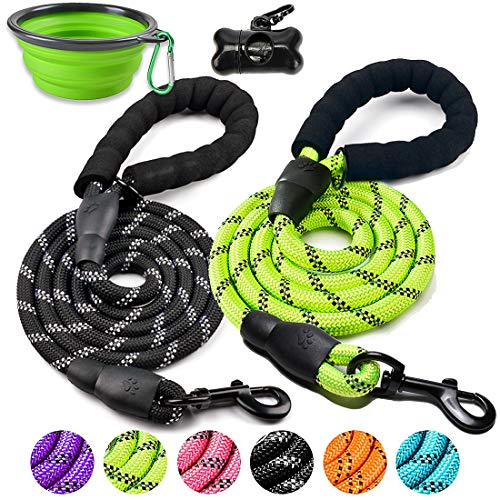 DOYOO Dog Leash 6 FT Thick Durable Nylon Rope - Comfortable Padded Handle - Highly Reflective Threads - Dog Leashes for Medium and Large Dogs with Collapsible Pet Bowl