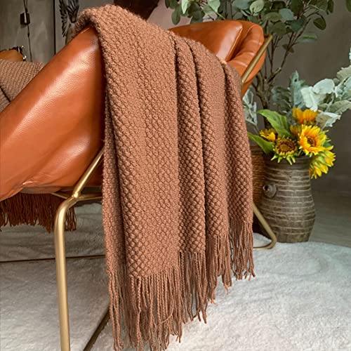 Lomao Knitted Throw Blanket With Tassels Bubble Textured Lightweight Throws For Couch Cover Home Decor (Caramel, 50X60) #TOP1