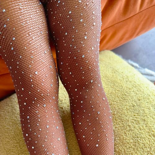 FANCAME Princess Girls Fishnet Stockings, Kids Sparkle Tights for Halloween With Rhinestone3