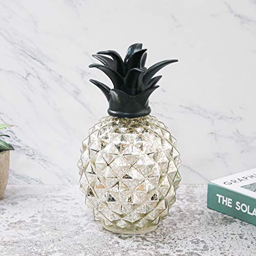 Romingo Mercury Glass Pineapple Lamp 9 Inch Batteries Operated Night Light With Timer For Living Bed Room, Women's Gift For Wife Girl Friend Silver #TOP1