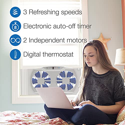 Lasko W09560 Bluetooth Enabled Twin 9-Inch Window Fan with Independent Electrically Reversible Intake & Exhaust Motors with Thermostat and Timer for Bedroom Indoor Home Use, White - image 5