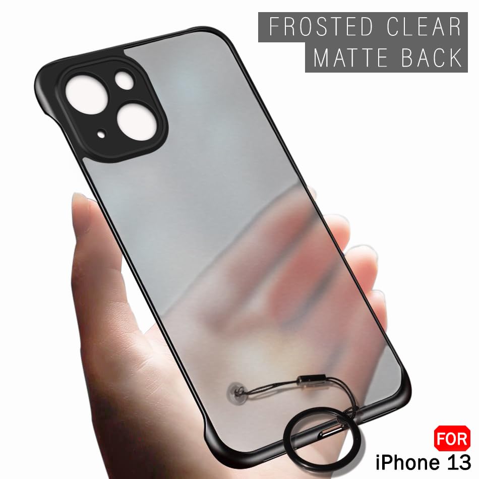 Image of TheGiftKart Hybrid Ultimate Slim Back Case Cover for iPhone 13 | Camera & Screen Protection | Frosted Matte Translucent Hard Back Case Cover for iPhone 13 (PC & TPU, Black Bumper)