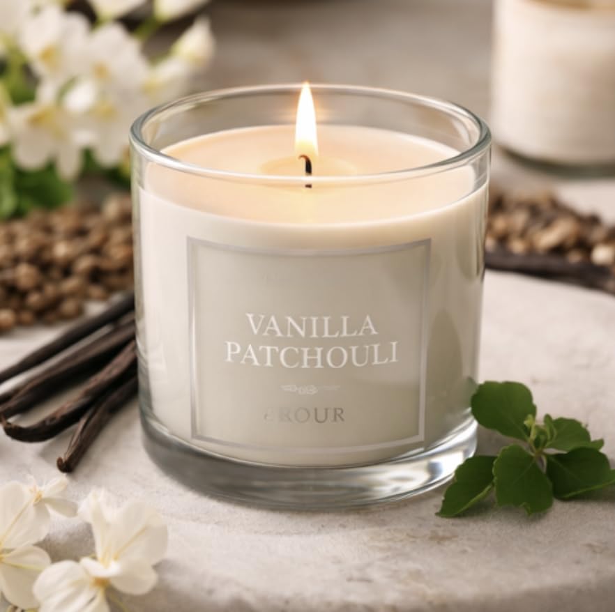 Bougie vanille patchouli anti-odeurs pot verre 70 heures - 4