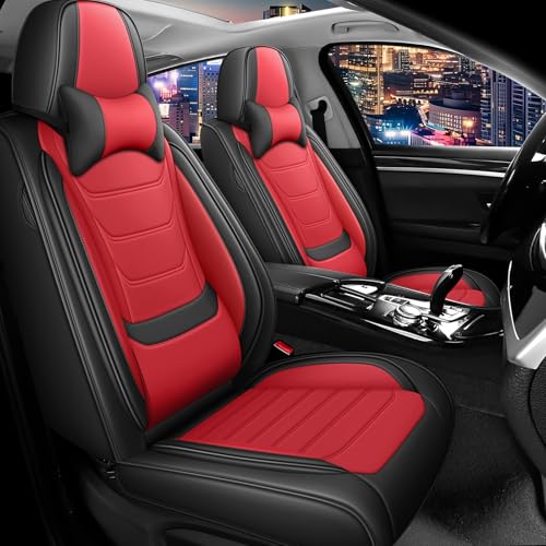 Image of Car Seat Cover Full Set for Toyota Camry Hybrid Seat Covers 2007-2024, Nappa Leather Waterproof Seat Covers For Cars, Airbag Compatible, Universal Automotive Seat Covers(Luxury Front Row /Black Red)