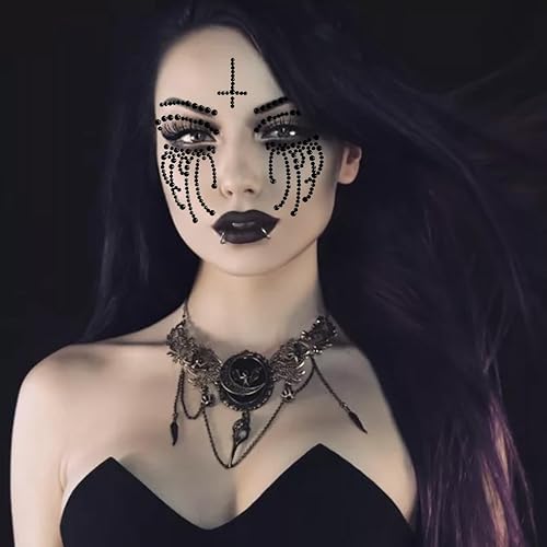 Miniatura 3 de Halloween Face Gems Jewels Tattoos - Day of the Dead Black Tear Temporary Skull Tattoo Stickers Rhinestone for Men Women Kids - Halloween Festival