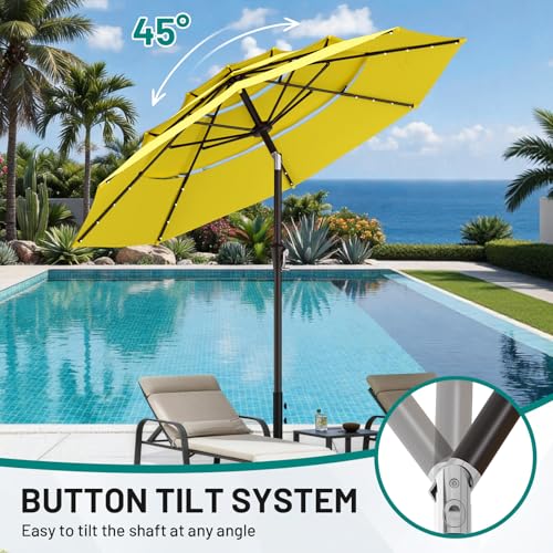 Image of AreShark 9ft 3 Tiers Patio Umbrella with Solar Lights, Outdoor Umbrella w / 32 LED Lights&8 Sturdy Ribs, Table Umbrella for Deck, Backyard, Pool (Yellow)