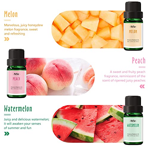 Fragrance Oil, Mitflor Premium Fruit Essential Oils Set, Fruity Scents For Soap & Candle Making, Summer Diffuser Oils, Refreshing & Long-Lasting, Peach, Cherry, Watermelon, Blueberry, Grape, Melon #TOP4
