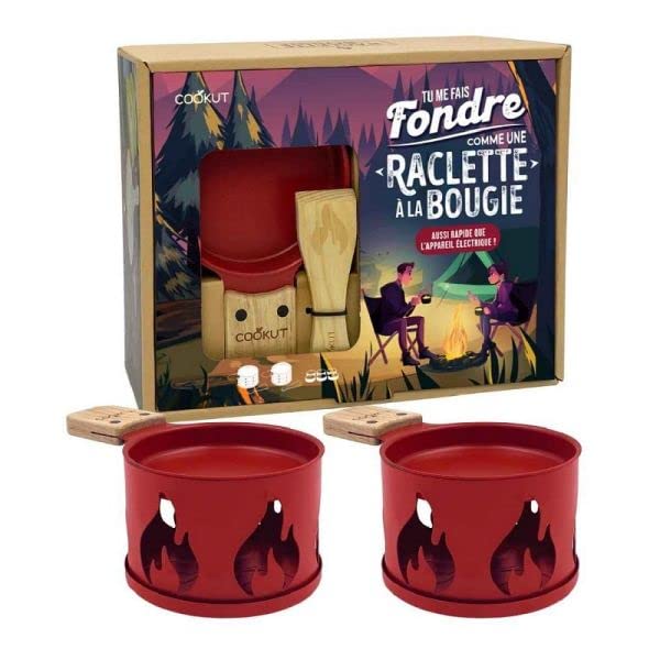 Cookut - Coffret RACLETTE pour 2 FONCTIONNANT A LA Bougie Rouge Decor CHEMINEE New