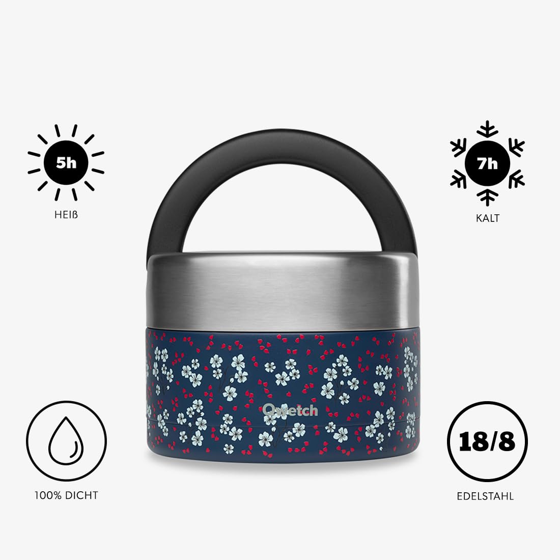QWETCH - Thermobehälter für Essen mit Griff - 650ml Hanami Blau - Lunchbox Edelstahl Isotherm - 5h Heiß & 7h Kalt - Auslaufsicher & BPA-frei