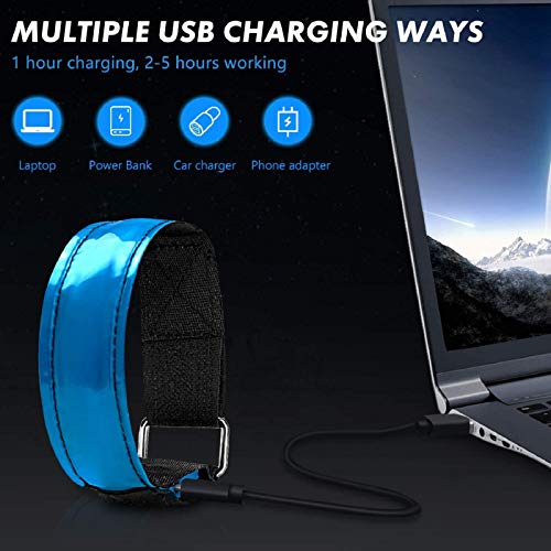 lanpard Led Armband Aufladbar, 2 STK Leuchtarmband USB Reflektorband Reflective Band Led Armbänder Leuchtband Kinder Reflektorbänder für Joggen Laufen Sport (Blau)