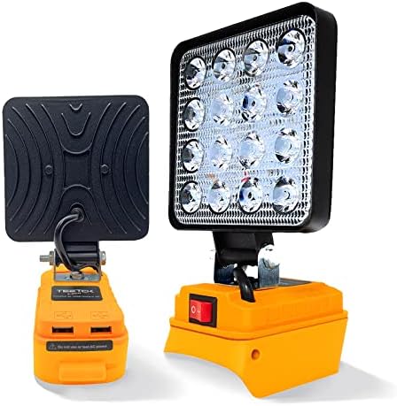 TEETOK Cordless LED Work Light for DeWALT 20V Battery, 48W 3800 Lumens LED Flood Light with 2 USB Charging Port, Battery Light for Outdoor, Camping, Car Repairing, Emergency and Job Site Lighting