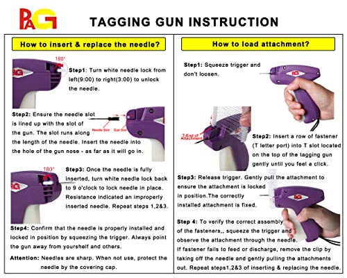 PAG Standard Tagging Gun Price Tag Attacher Gun for Clothing with 5 Needles and 2000 2" Barbs Fasteners, Purple - Thumbnail 3