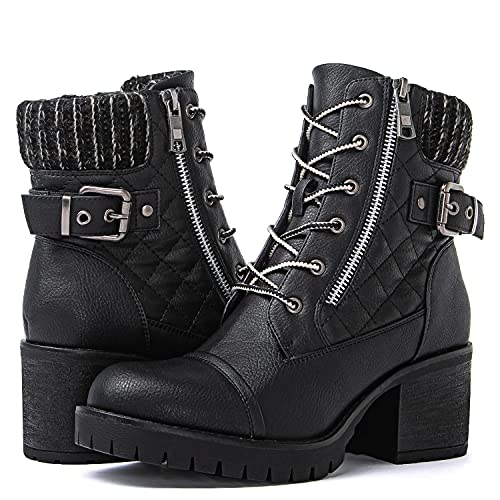 GLOBALWIN Women's Combat Boots Lace Up Comfortable Ankle Booties For Women Low Heel2