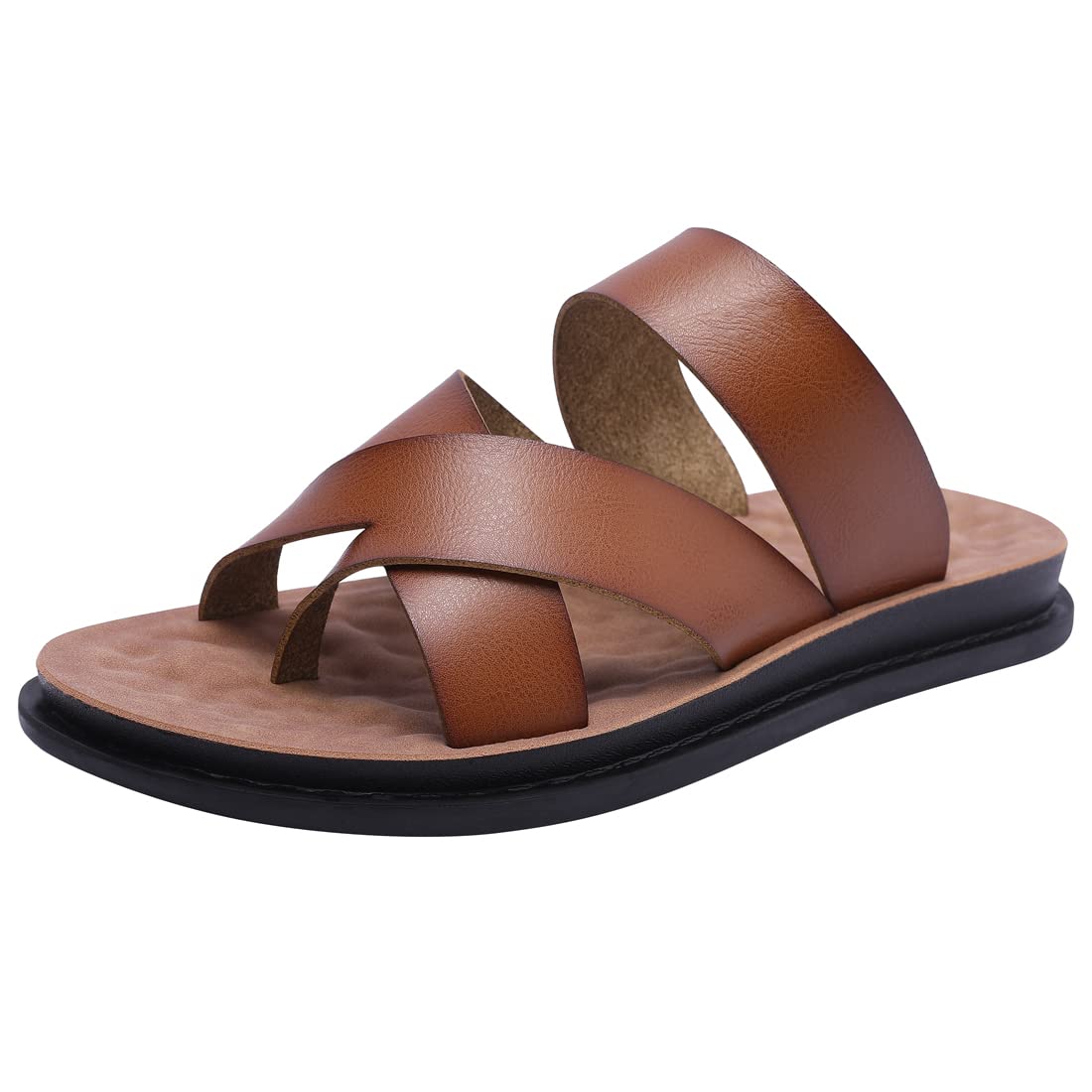 Harssidanzar Herren Sandalen Hausschuhe Cross Straps Slide Slip On Flip Flops für Männer Toe Ring Style KM221EU