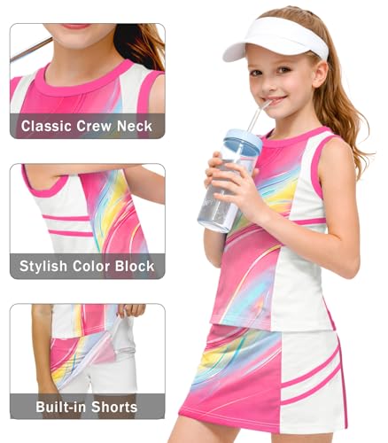 Image of AOBUTE Girls Tennis Golf Outfit Tank Top and Skirt with Shorts Set 4-12 Years