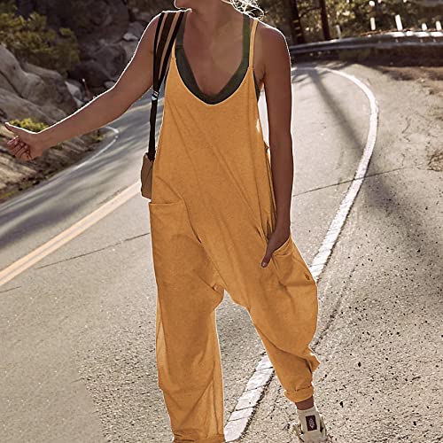 Ainangua Casual Sleeveless Jumpsuits For Women Adjustable Spaghetti Strap Overalls Long Pants Romper With Pockets thumb #3