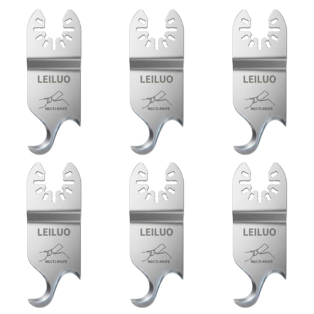LEILUO 6 Pcs Gen-2 Multi Tool Hook Blade Cardboard Carpet Shingle Cutting Oscillating Tool Hook Knife Blade Compatible with DeWalt Makita Milwaukee and More โ image 1